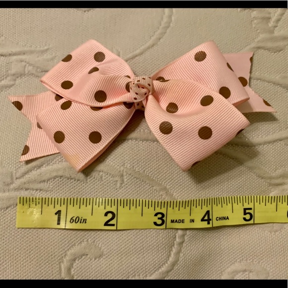 Grosgrain hair bow clip pink/brown polka dots - Picture 2 of 5